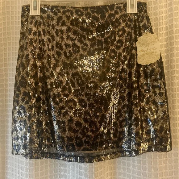 Altar’d State Sequin Leopard Print Skirt - Picture 1 of 3